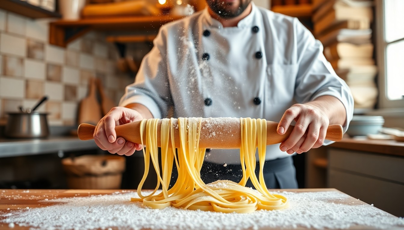 Fresh pasta being made