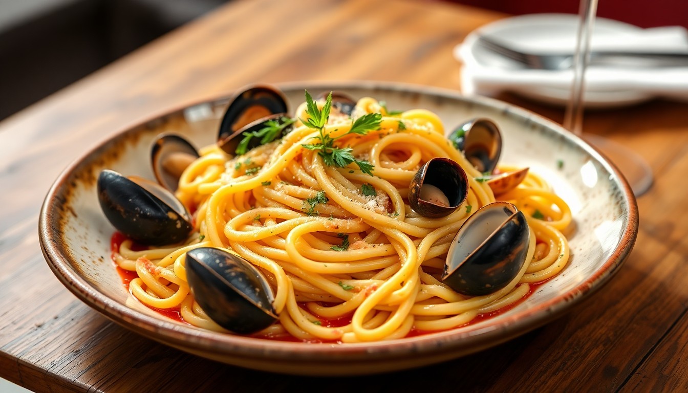 Seafood pasta dish